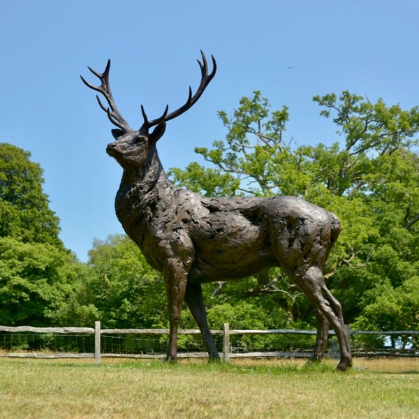 Standing Red Deer Stag Animal Statue Large Bronze Resin Garden Sculpture