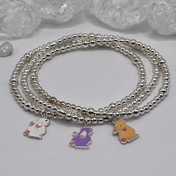 Sterling Silver Bunny Charm Bracelets 