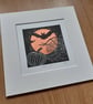 October moon - original, hand painted, mounted linocut print
