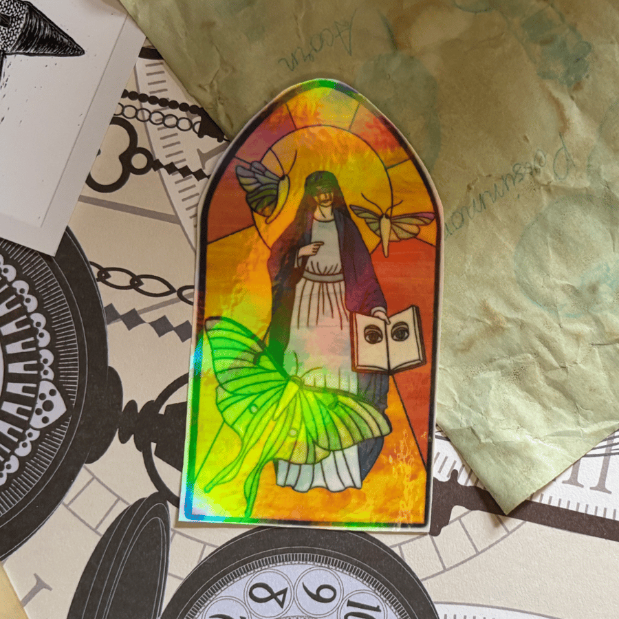 Mellifera Dynasty sparkly sticker - St Odile stained glass window - Folksy