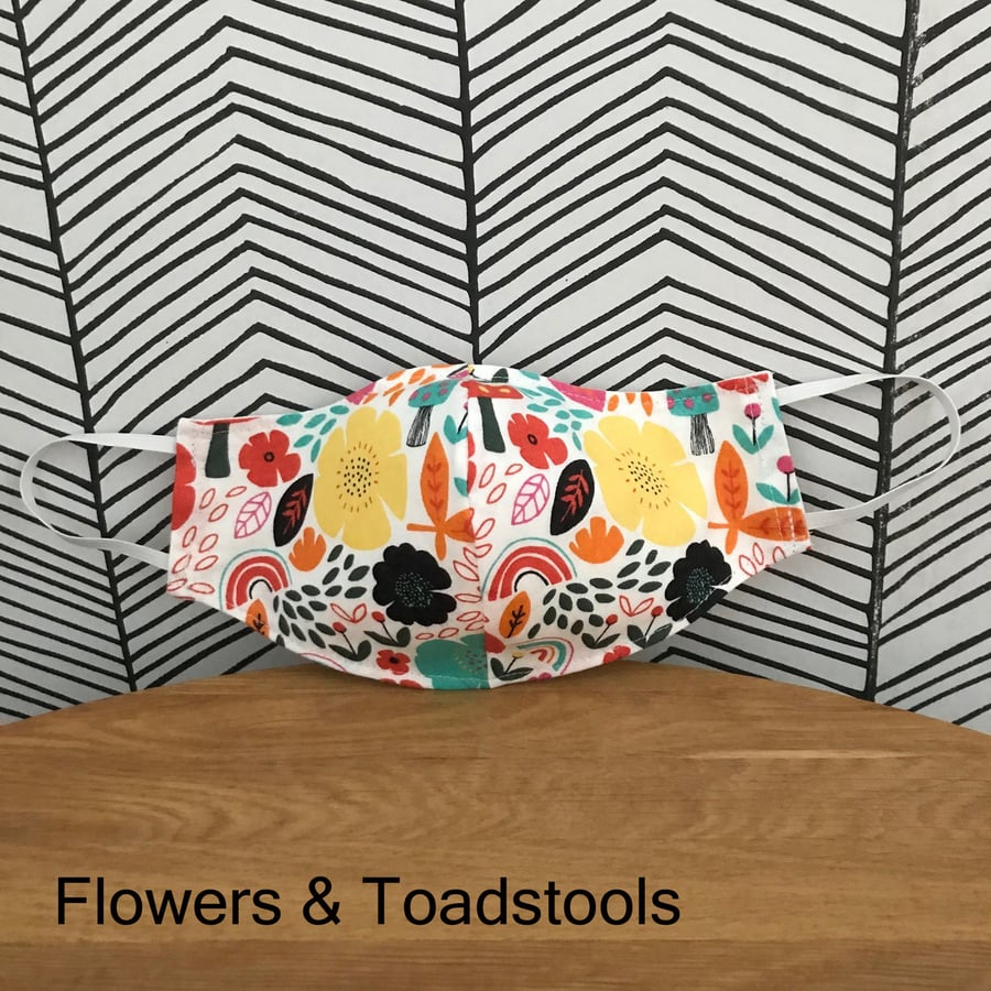 Toadstools Face Mask 100% Cotton Fabric Washable & Re-usable Child Adult Sizes