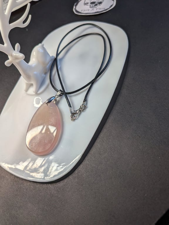 Handmade Pink Stone Teardrop Pendant Necklace - 44cm Cord