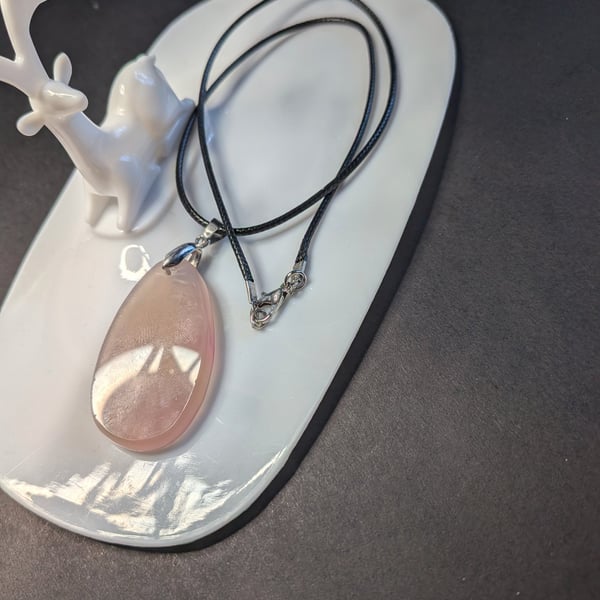 Handmade Pink Stone Teardrop Pendant Necklace - 44cm Cord