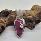 Rhodonite gemstone wire wrapped, pendant 