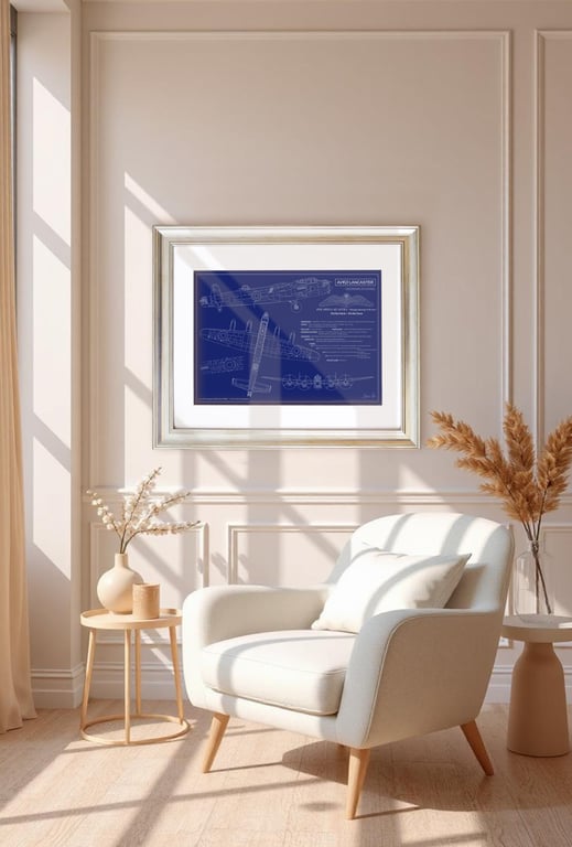 A scale Blue-Print line drawing of the Avro Lancaster R5689 Art Print A3