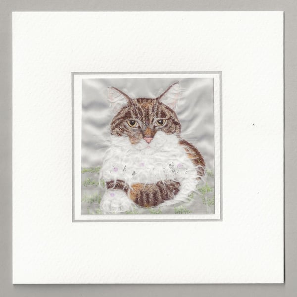 Barney tabby and white cat handmade card