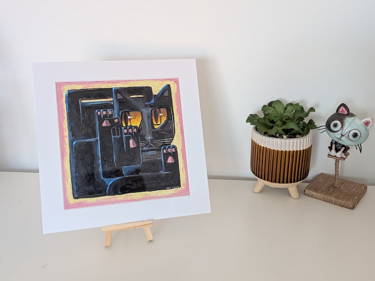 Black Cat Print in Mount  - Box Dweller