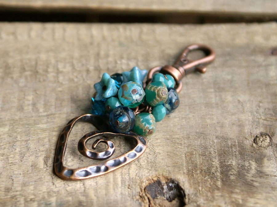 Teal Heart Bag Charm