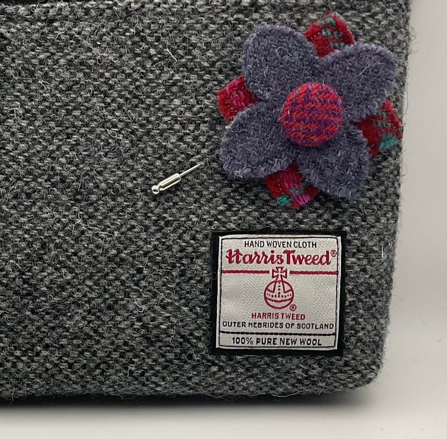Harris Tweed Flower Stick pin Brooch Handmade Scottish Wool 