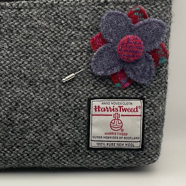 Harris Tweed Flower Stick pin Brooch Handmade Scottish Wool 