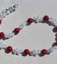 Red Coral & Crackled Clear Quartz Gemstone Statement Chunky Beaded Necklace - Image 4