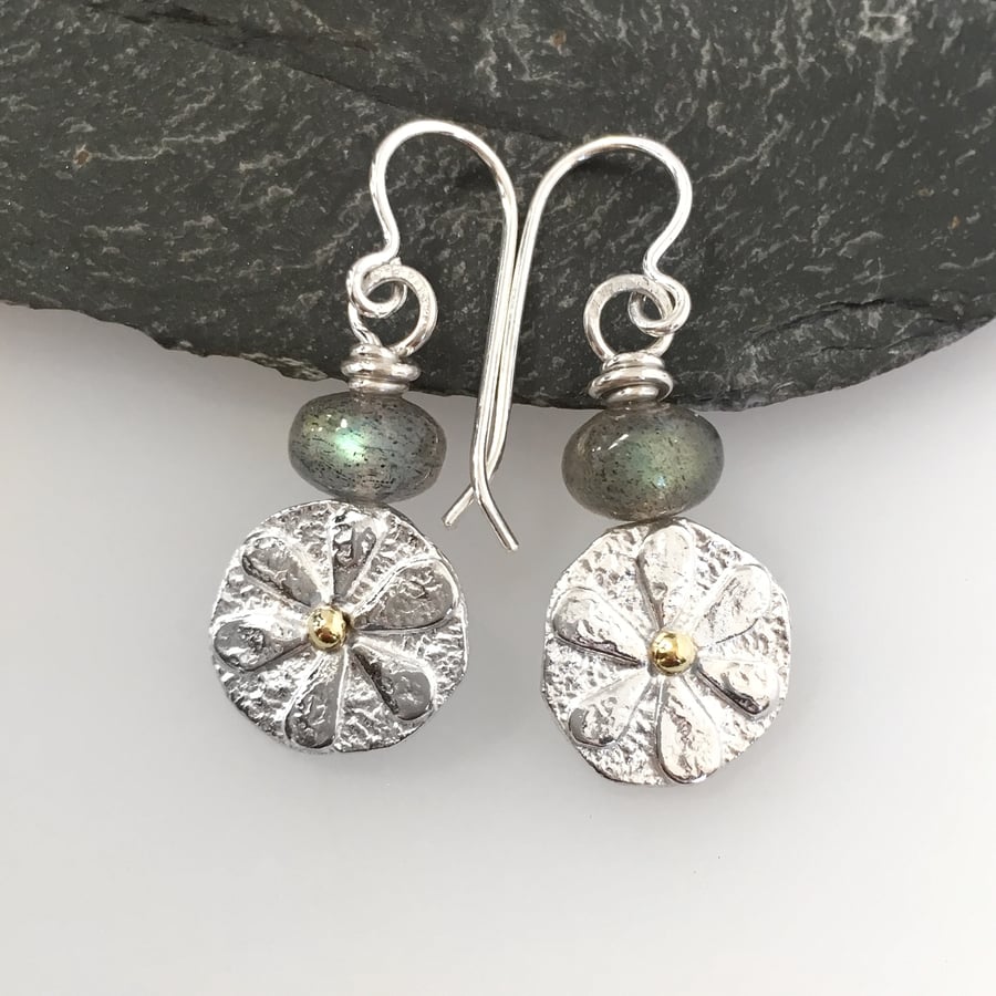 Sterling silver 18ct gold and labradorite Bloom earrings