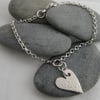 Silver Textured Heart Charm Belcher Bracelet