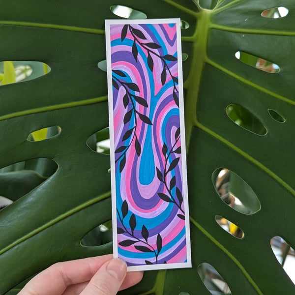 Handmade Pink and Blue Swirl Leaves Bookmark