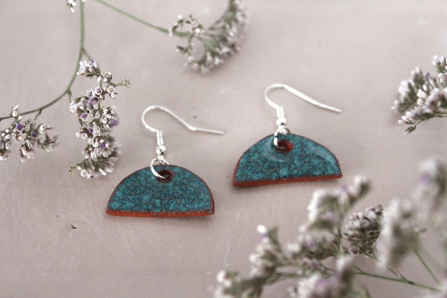 Handmade Turquoise Ceramic Earring; Foraged Bristol Clay, Blue Green Earthenware