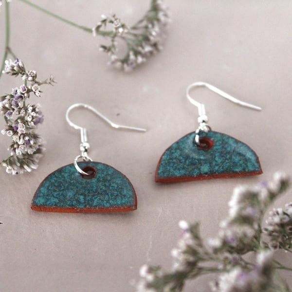 Handmade Turquoise Ceramic Earring; Foraged Bristol Clay, Blue Green Earthenware