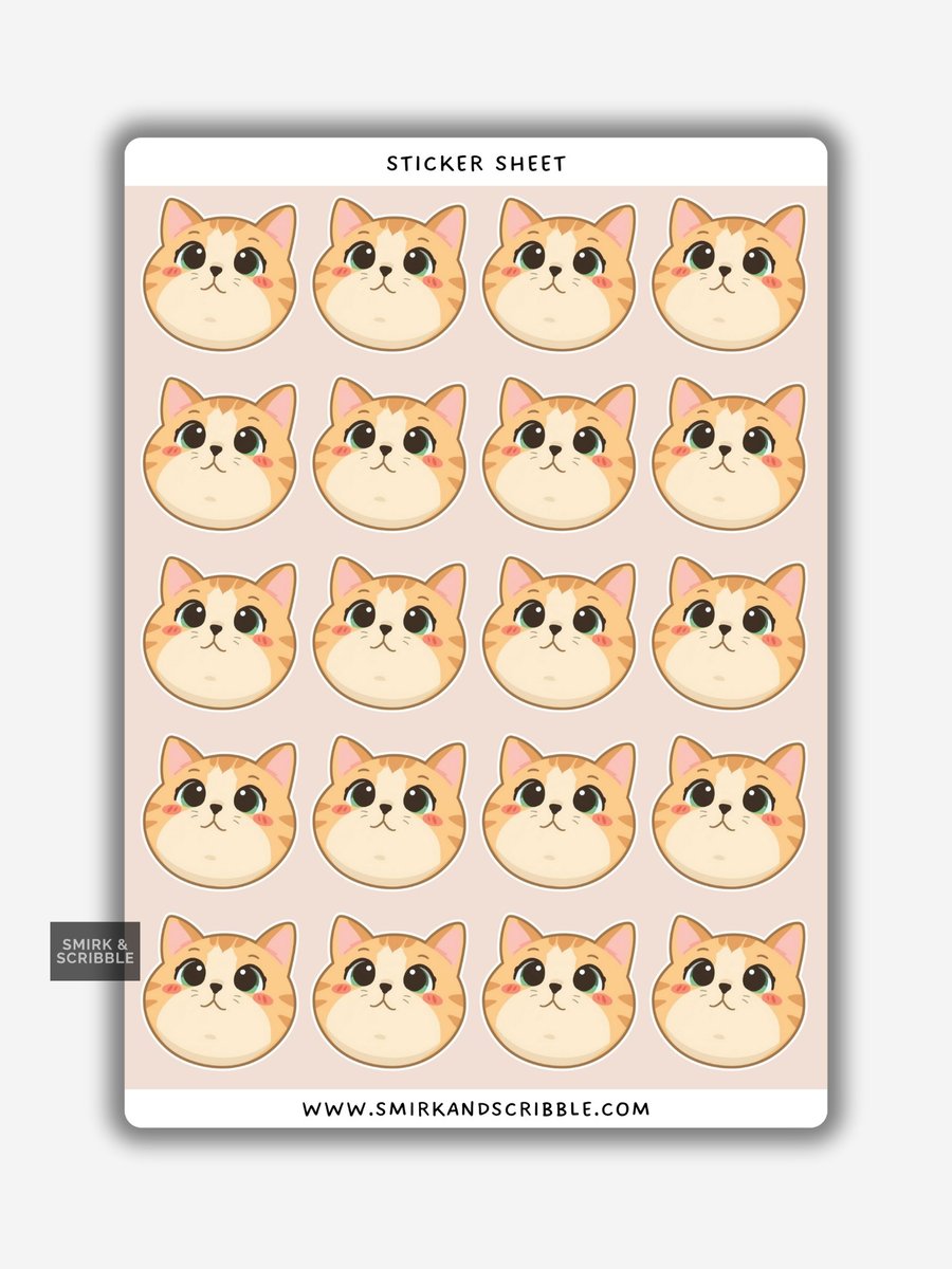 Funny Vinyl Sticker Sheet For Adults - Cute Cat Face