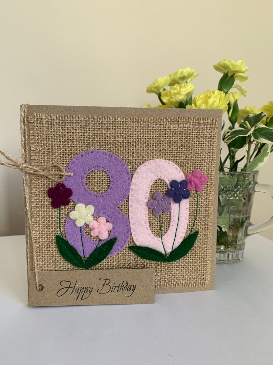 80th Birthday Card. Felt. Handmade Card. Keepsake Card.