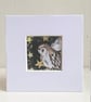 Mounted ACEO Nocturnal Whimsical Owl with Stars Watercolour Edition 