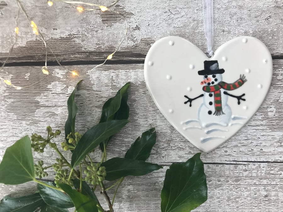 Frosty the Snowman - Hand Painted Ceramic Heart