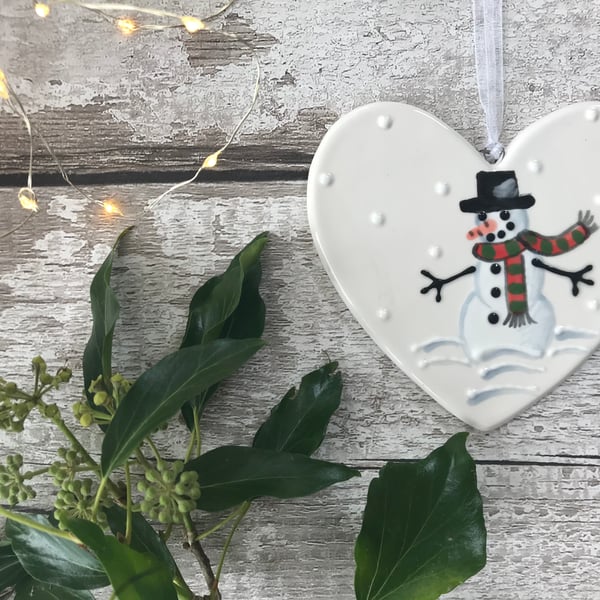 Frosty the Snowman - Hand Painted Ceramic Heart