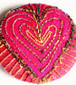 One Inch Button Heart Fabric Button with Free Machine Embroidery 