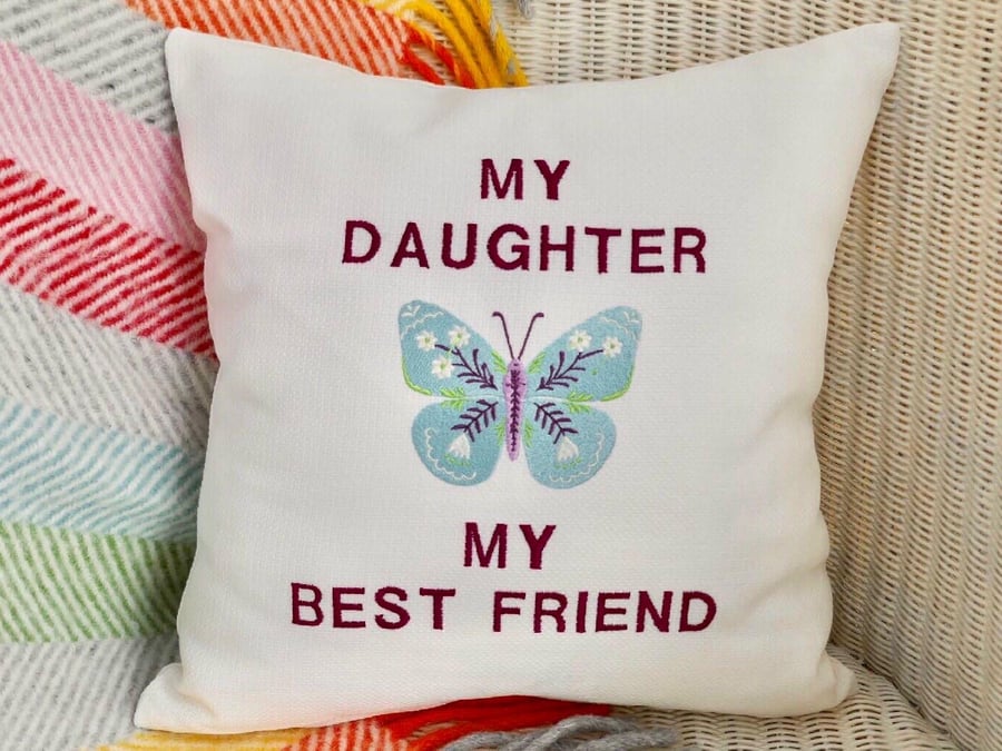 Daughter & Butterfly: Embroidered Cushion 33cm (13”)