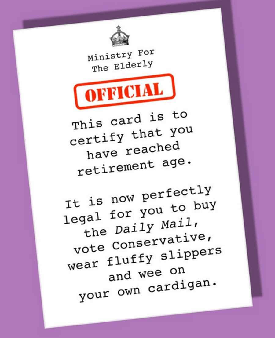 Funny age card, Retirement card, Old age card