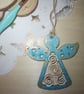 Blue and gold angel hanging Christmas tree decoration 