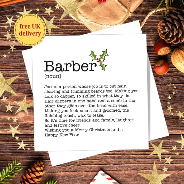 Barber Definition Christmas Card - personalised, blank inside