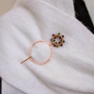 Copper Shawl Pin - Festive Wreath with Garnet & Agate