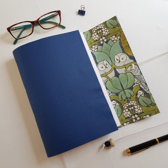 Voysey Owl Journal, Blue Leather, A5, Sketchbook or 