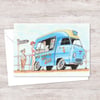 Seaside Ice Cream Van Greetings Card - Postcard Style Pencil Illustration (804)