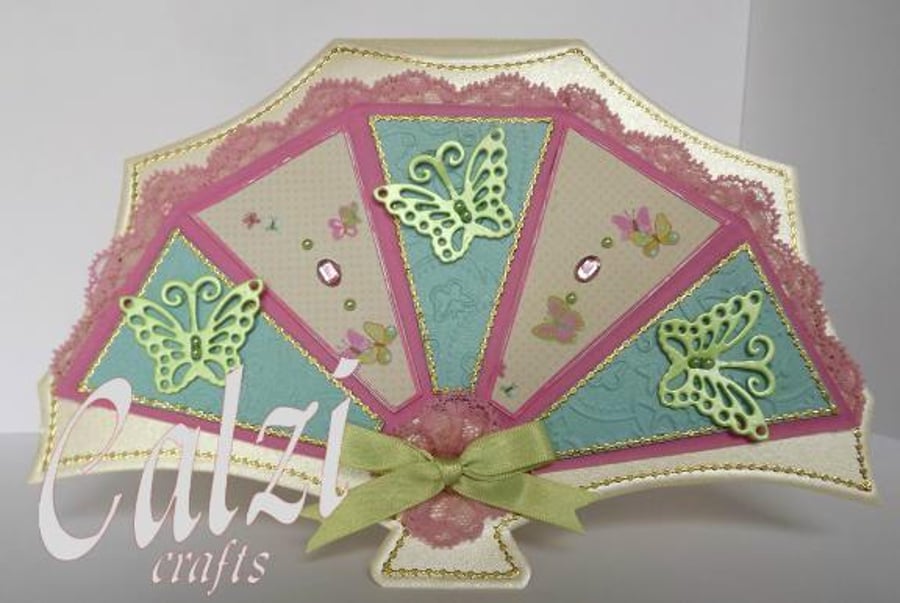 Fan shaped Butterfly birthday, blank card.