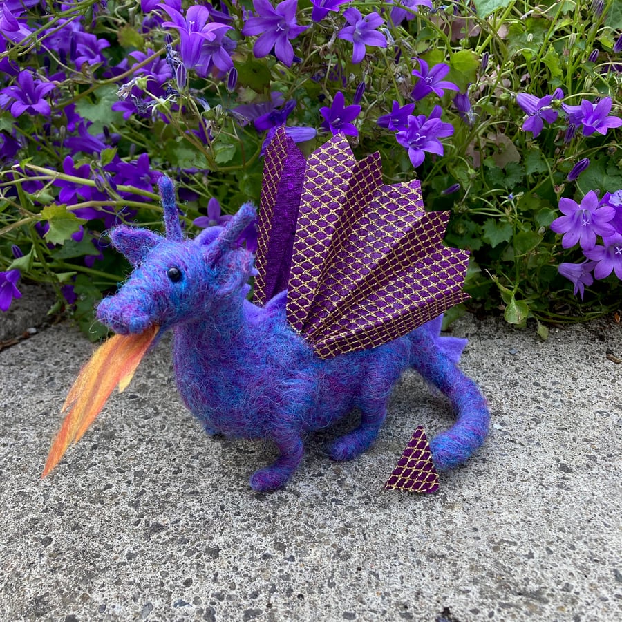 Purple dragon, needle felted sculpture, model
