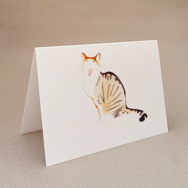 Tabby and white cat handmade blank inside card. Cat called Sam