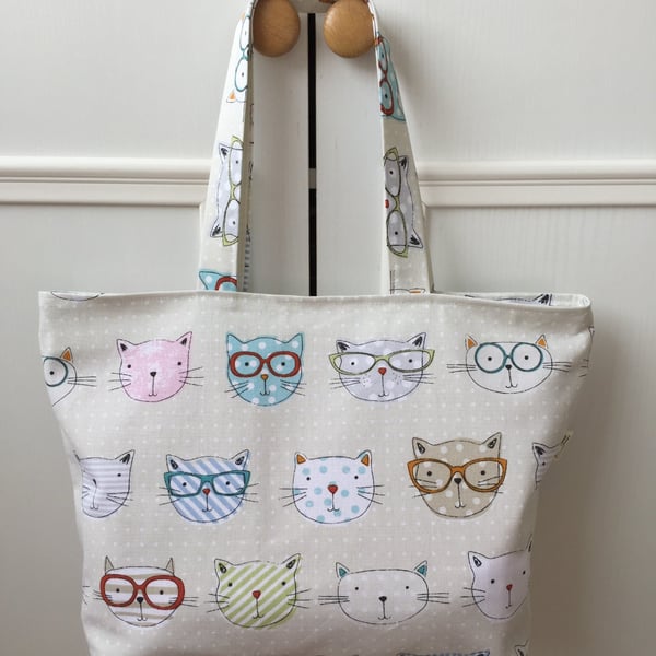 Cool Cats Zippered Tote Bag, Handmade in the UK