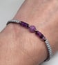 Purple Agate and Amethyst Bracelet Adjustable Silver Cord Natural Stone - Image 2