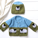 Knitting Pattern Baby Sheep and Sky Cardigan & Hat DK Unisex 0-18 Months Digital