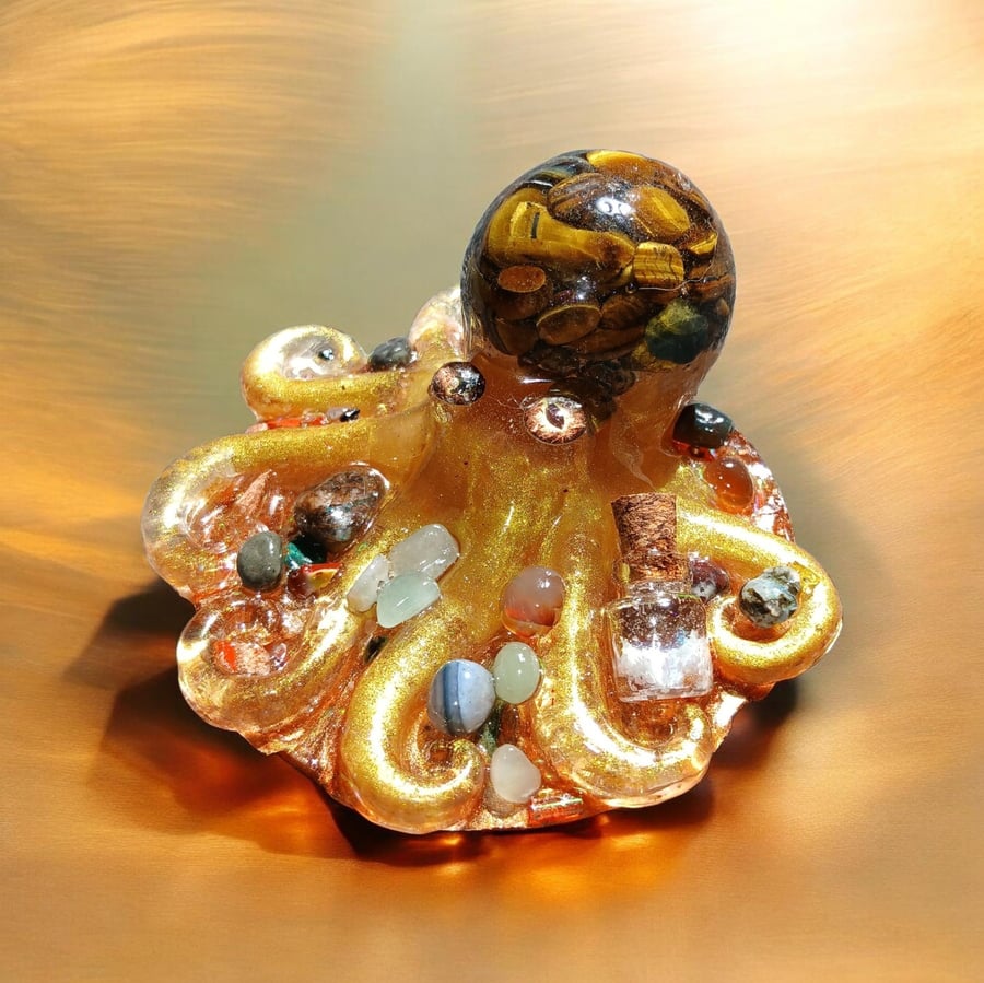 Golden Guardian Octopus Tiger's Eye & Gemstone 
