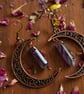  Antique Copper Finish Moon Earrings with Amethyst