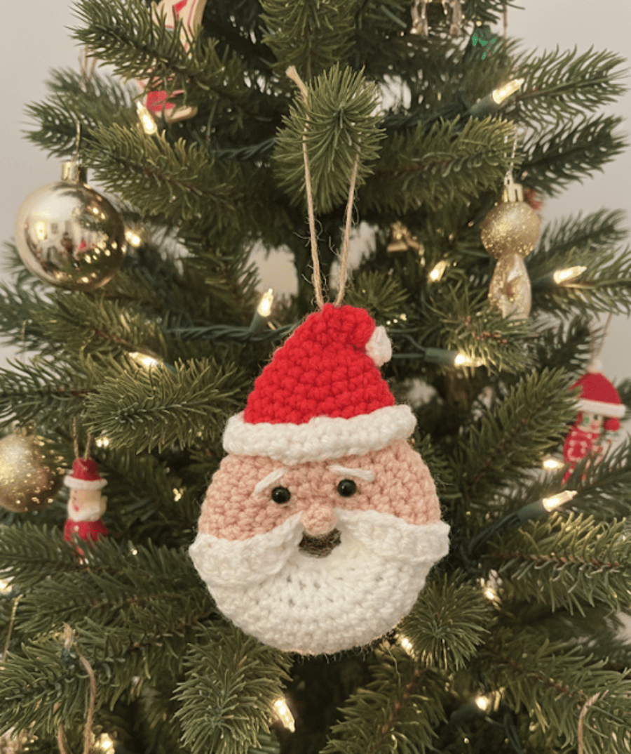 Crochet Christmas Santa Bauble  Crochet Christmas Car Ornament, Christmas Gifts,