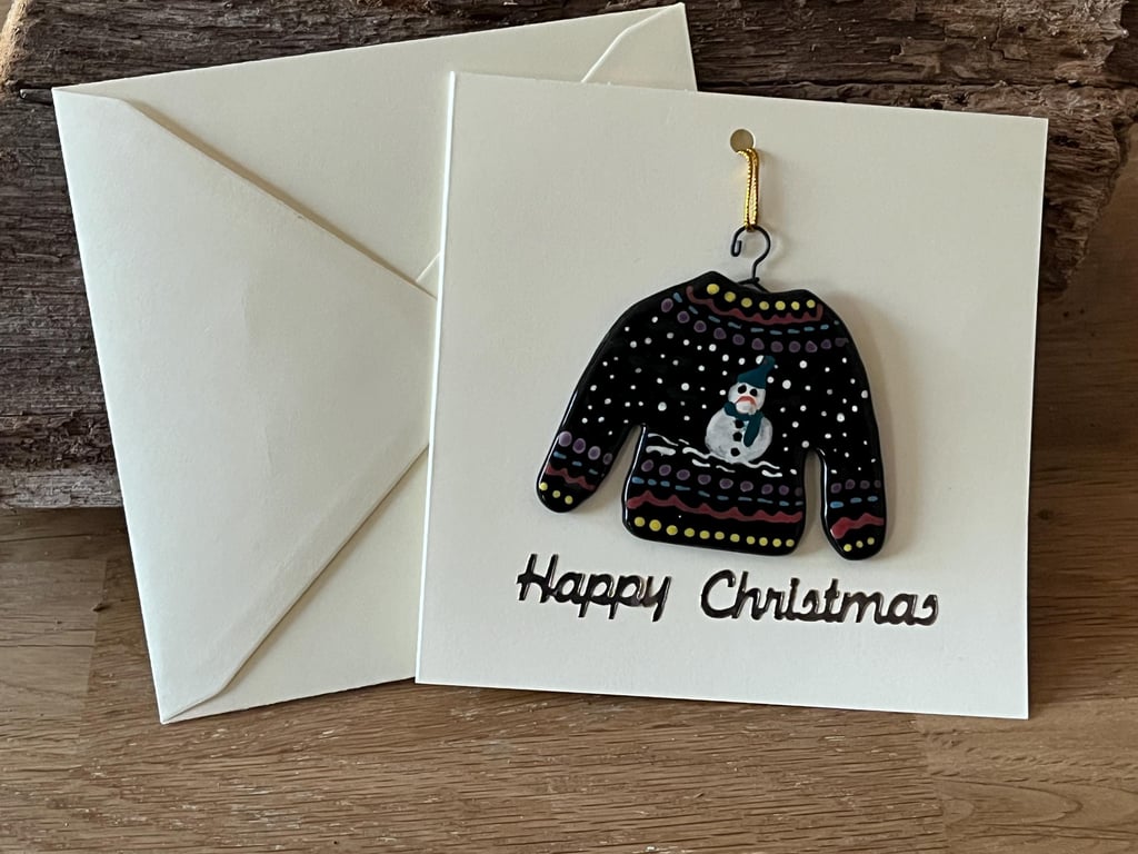 Handmade Detachable Keepsake, Fused Glass Festive Jumper Christmas Card