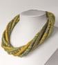 The Wrapped Twist: Felted necklace in olive shades