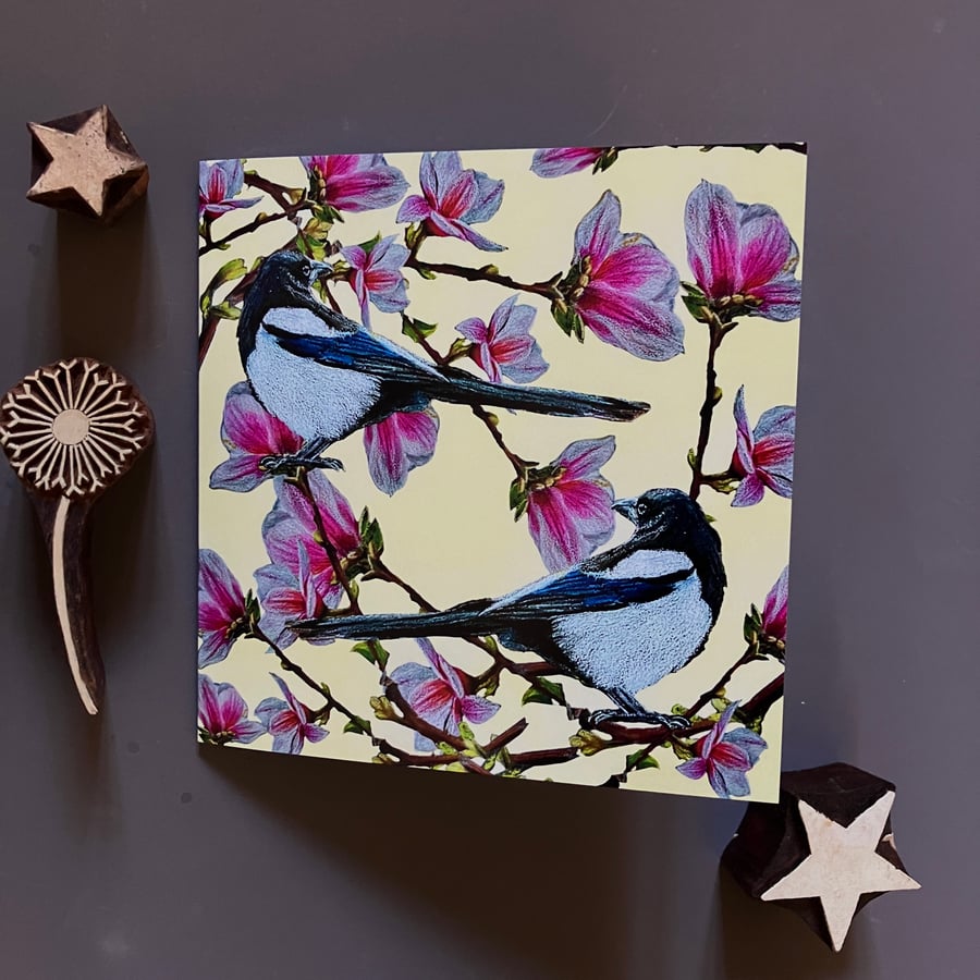 Magnolia Magpie Blank Greeting Card