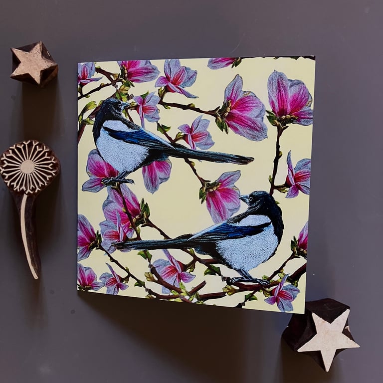 Magnolia Magpie Blank Greeting Card