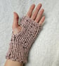 Women's Chunky Hand-Knitted Pink Speckled Stretch Fingerless Gloves - Image 3