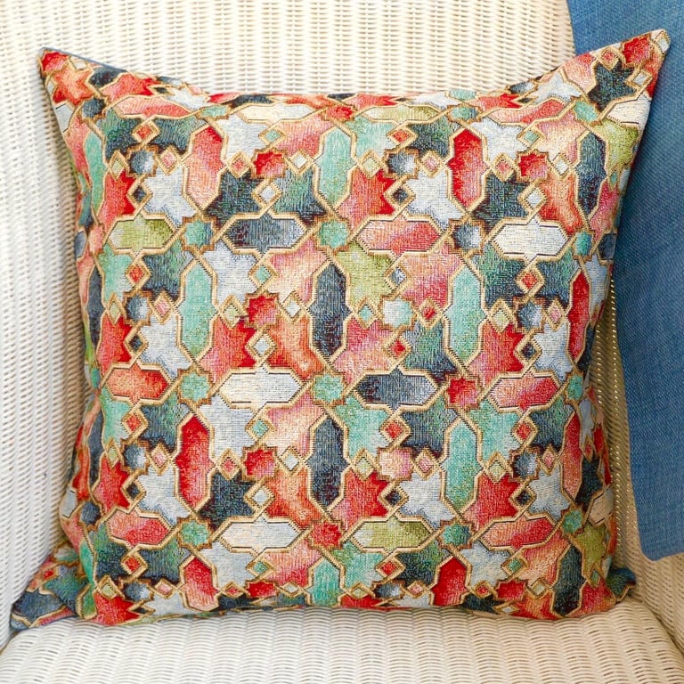 Cushion Cover: Tapestry Abstract design Denim Blue reverse 17"