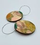 Hooped hand printed wooden dangly earrings in subtle muted colours - Image 4