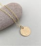 Small Solid Textured 9ct Gold Minimalist Circular Hammered Disc Necklace - Image 2